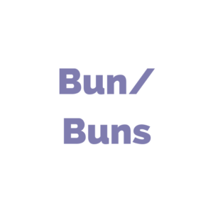 Cymraeg: 'Bun/Buns' mewn lafant ar gefndir gwyn. | English: 'Bun/Buns' in lavender on a white background.