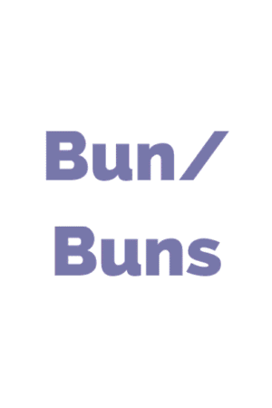 Cymraeg: 'Bun/Buns' mewn lafant ar gefndir gwyn. | English: 'Bun/Buns' in lavender on a white background.