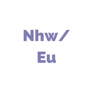 Cymraeg: 'Nhw/Eu' mewn lafant ar gefndir gwyn. | English: 'Nhw/Eu' in lavender on a white background.
