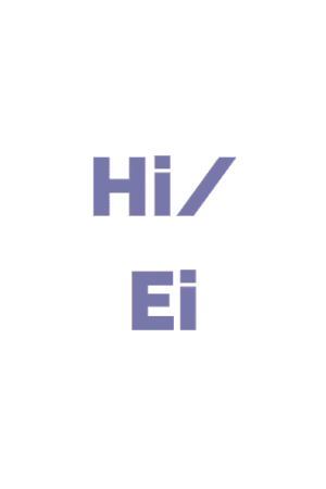 Cymraeg: 'Hi/Ei' mewn lafant ar gefndir gwyn. | English: 'Hi/Ei' in lavender on a white background.