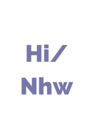 Cymraeg: 'Hi/Nhw' mewn lafant ar gefndir gwyn. | English: 'Hi/Nhw' in lavender on a white background.