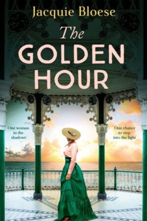 Cover of the book, featuring a figure in a woven hat and green skirt, standing at the end of a pier in front of a setting sun.