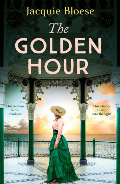 Cover of the book, featuring a figure in a woven hat and green skirt, standing at the end of a pier in front of a setting sun.